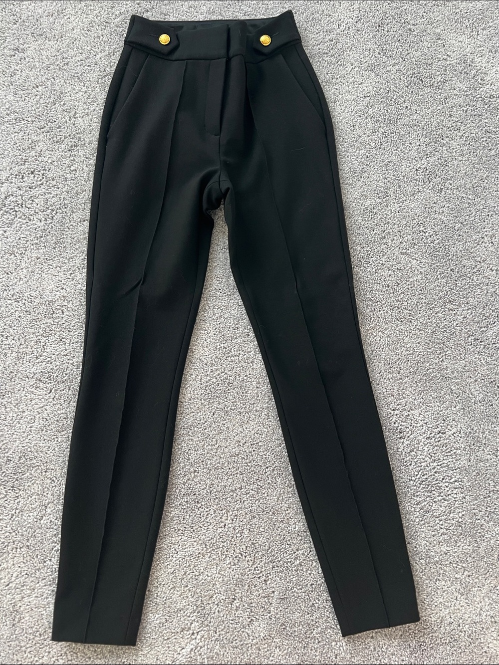 Express Black Skinny High-Waist Pants with Gold Button Detail